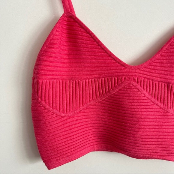 Aerie Textured Rib Knit Hot Pink Crop Top Size Large New With Tags - Picture 2 of 9